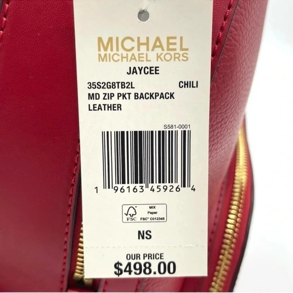 Michael Kors Medium Jaycee Backpack Red/Gold - Picture 13 of 13